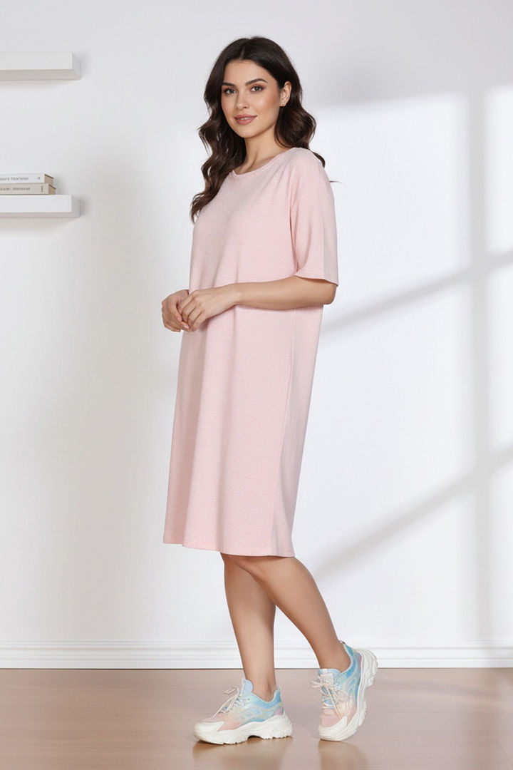 Zivame 2 Mile Fashion Knit Cotton Loungewear Dress - Pink Dogwood — image 3